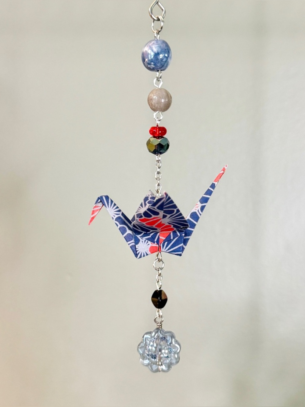 Origami Ornament #2494 - Small Crane with Repurposed Beads
